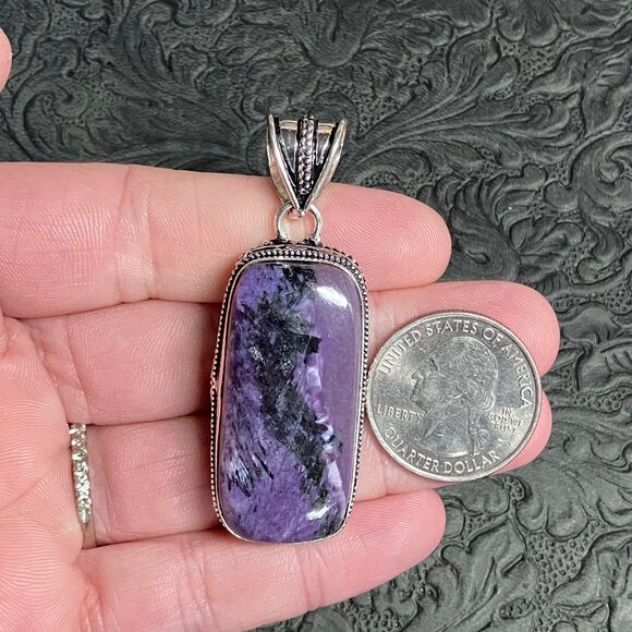 Aegirine Included Charoite Pendant Stone Crystal Jewelry - Picture 8 of 8